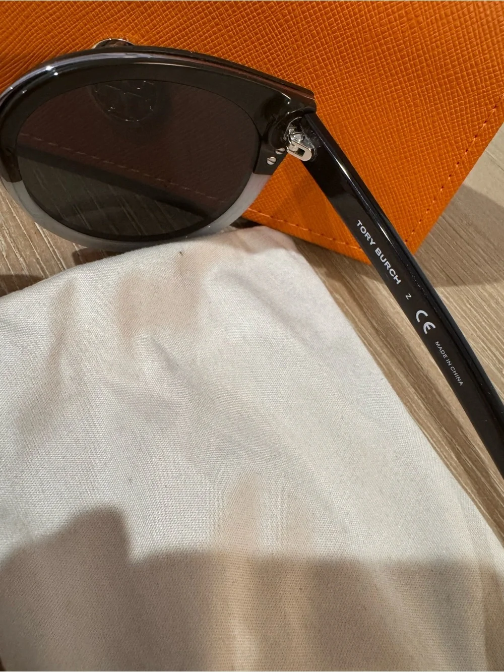 Tory Burch Orange Sunglasses Case with Black and Silver Frame Sunglasses